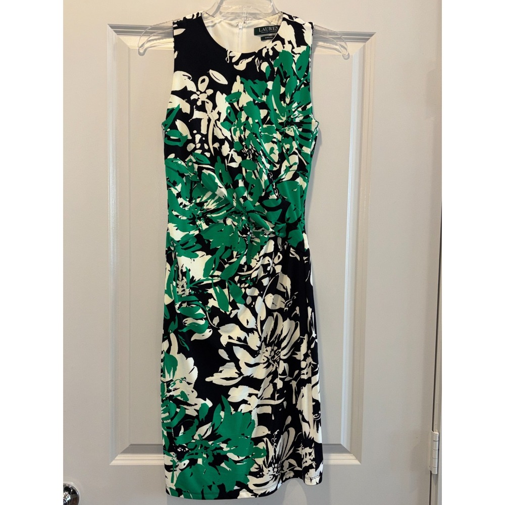 Lauren Ralph Lauren Sheath Dress Womens 2 Multicolor Floral Wrap Front‎ Back Zip